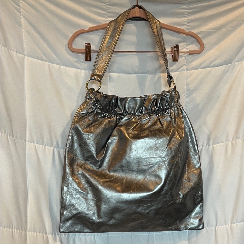 La Guantalia de Firenze Guanti & Borse Silver Italian Leather Shoulder Bag - Picture 2 of 9